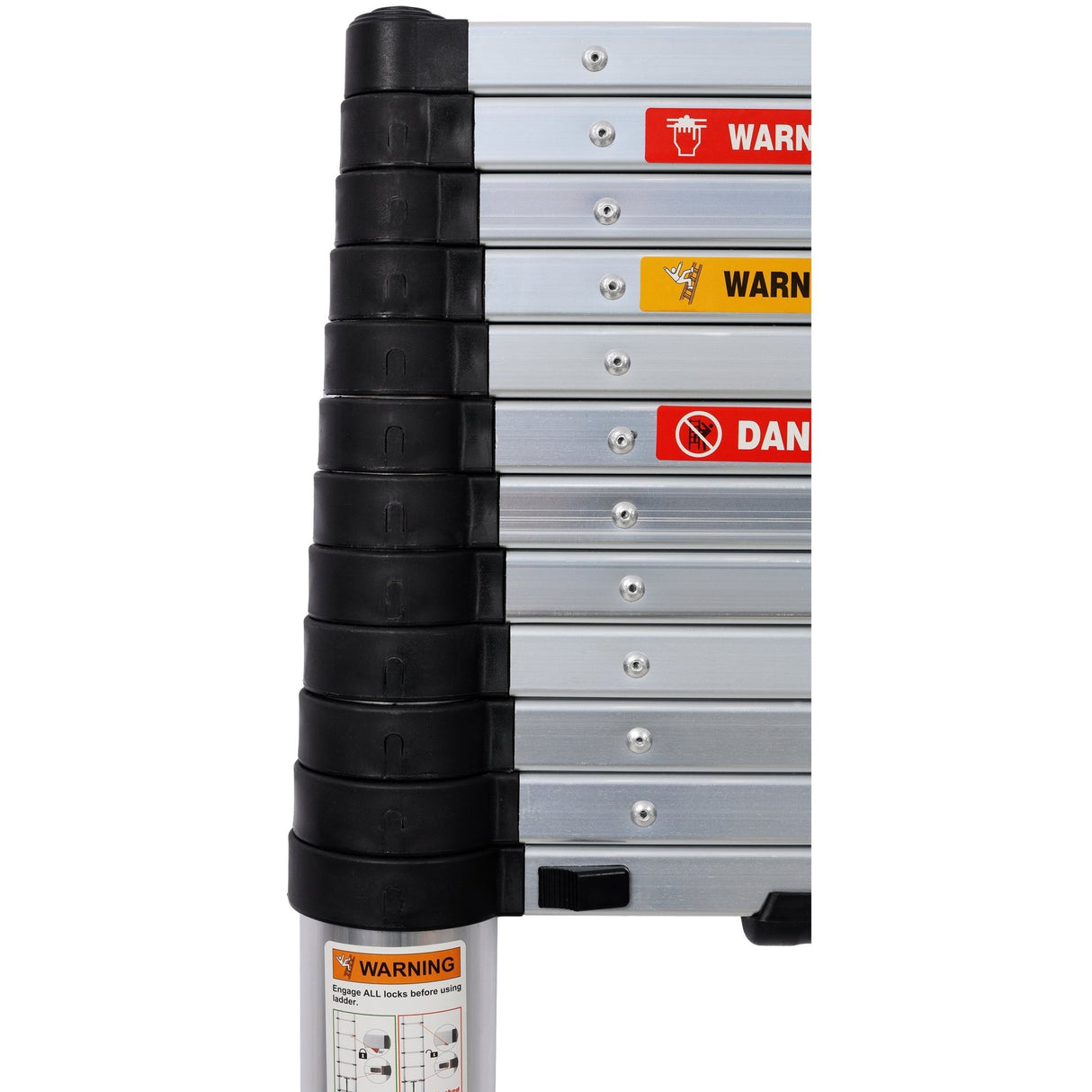 12.5FT Telescopic Ladder Aluminum Ladder with Non - Slip Feet With Stabilizer Portable Extension Ladder for Household and Outdoor Working 330lbs Capacity - Silver - Fab Heavy Parts