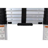 12.5FT Telescopic Ladder Aluminum Ladder with Non - Slip Feet With Stabilizer Portable Extension Ladder for Household and Outdoor Working 330lbs Capacity - Silver - Fab Heavy Parts