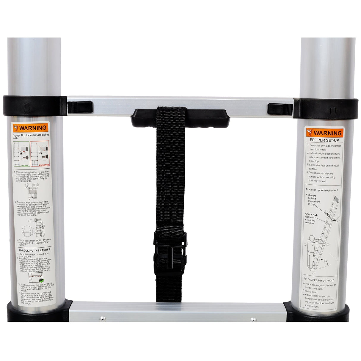 12.5FT Telescopic Ladder Aluminum Ladder with Non - Slip Feet With Stabilizer Portable Extension Ladder for Household and Outdoor Working 330lbs Capacity - Silver - Fab Heavy Parts