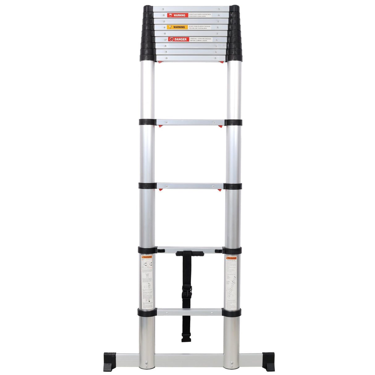 12.5FT Telescopic Ladder Aluminum Ladder with Non - Slip Feet With Stabilizer Portable Extension Ladder for Household and Outdoor Working 330lbs Capacity - Silver - Fab Heavy Parts