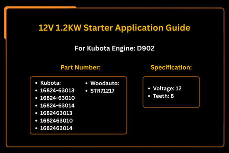 12V 1.2KW Starter 16824-63013 16824-63010 16824-63014 for Kubota Engine D902