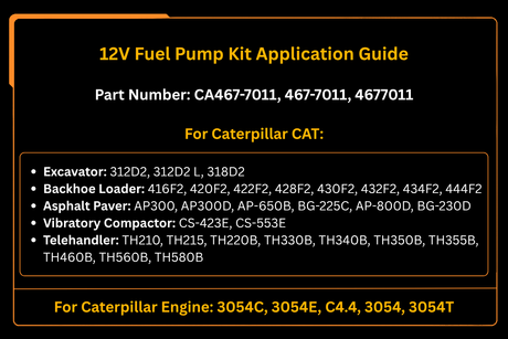 Kit de bomba de combustível 12V 467-7011 4677011, adequado para motor Caterpillar CAT 3054C C4.4 Escavadeira 312D2 318D2 Carregador 416F2 420F2 430F2 444F2