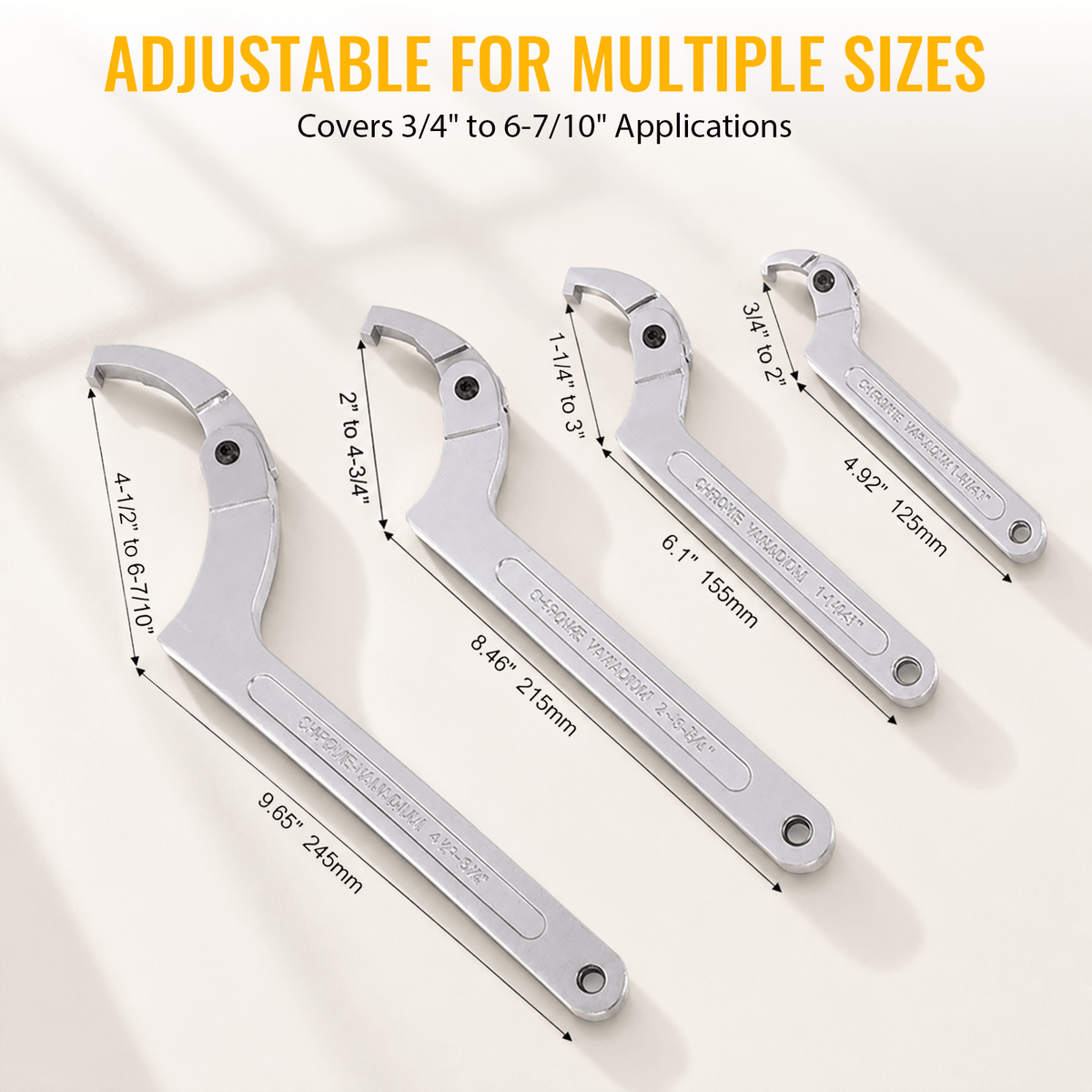 12Pcs Adjustable Hook C Spanner Wrench Set Pin Spanner Wrench Tool Kit Multiple Inch Size Range - Fab Heavy Parts