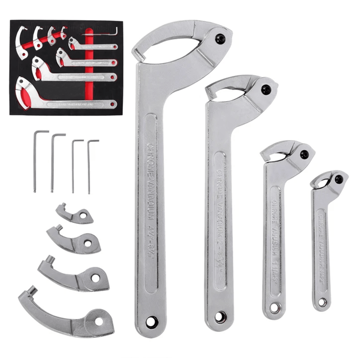 12Pcs Adjustable Hook C Spanner Wrench Set Pin Spanner Wrench Tool Kit Multiple Inch Size Range - Fab Heavy Parts