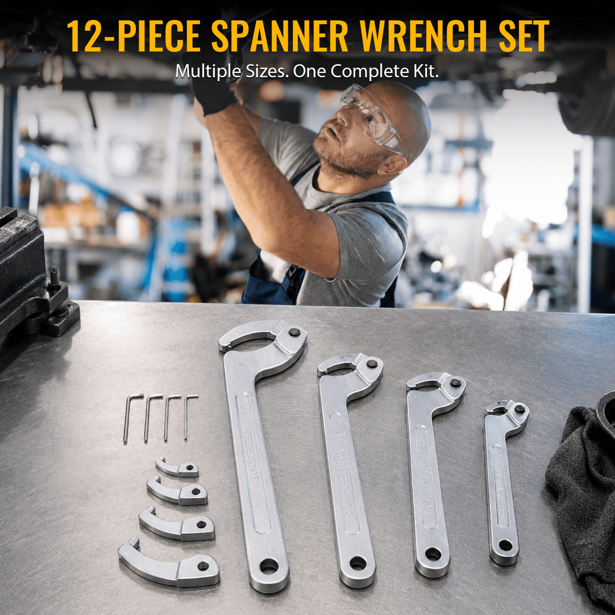 12Pcs Adjustable Hook C Spanner Wrench Set Pin Spanner Wrench Tool Kit Multiple Inch Size Range - Fab Heavy Parts