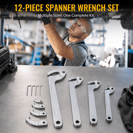 12Pcs Adjustable Hook C Spanner Wrench Set Pin Spanner Wrench Tool Kit Multiple Inch Size Range - Fab Heavy Parts