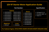 12V 9T Starter Motor 1G023 - 63011 for Kubota Engine D722 DF972 DG972 DF1005 WG972 WG1005 Z482 - Fab Heavy Parts