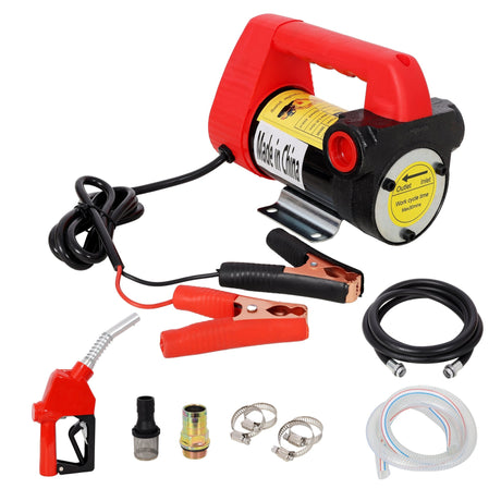 12V DC Portable Self-Priming Diesel Transfer Pump Electric Fuel Extractor with Auto Shut-off Nozzle & Hose Suitable for Diesel Kerosene Machinery Transformer Oil - Fab Heavy Parts