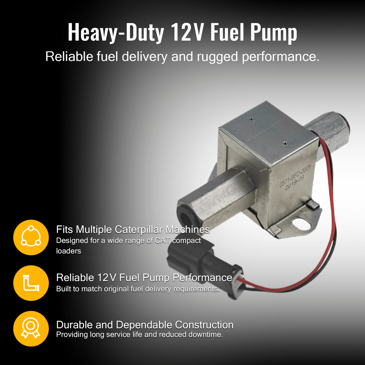12V Fuel Pump 345 - 3520 Fits for Caterpillar CAT 59D 226D 232D 236D 279D 289D 299D 910K 914K Loader - Fab Heavy Parts