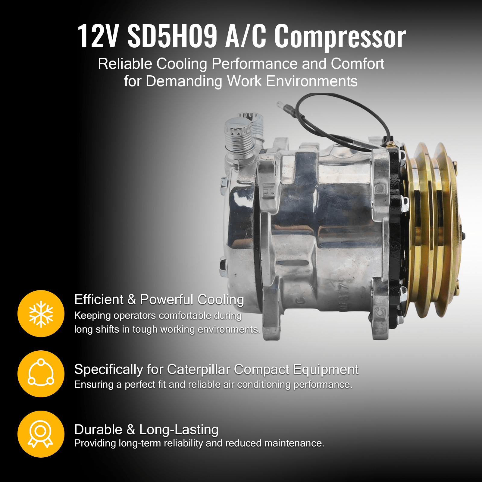 12V SD5H09 A/C Compressor 345 - 4547 3454547 Fits for Caterpillar CAT 259D 279D 289D 299D 257D 277D 287D 236D 246D - Fab Heavy Parts