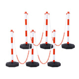 6 Pack Traffic Delineator Post Cones with Fillable Base Adjustable Safety Barrier with 5Ft Plastic Chain--White+Red