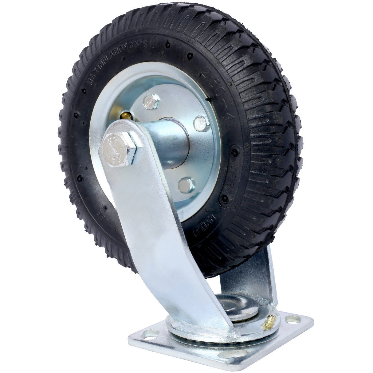 2PCS 8IN Pneumatic Tire Caster Wheel Swivel Plate Steel Hub with Ball Bearings 5/8-Inch Bore Centered Axle Black