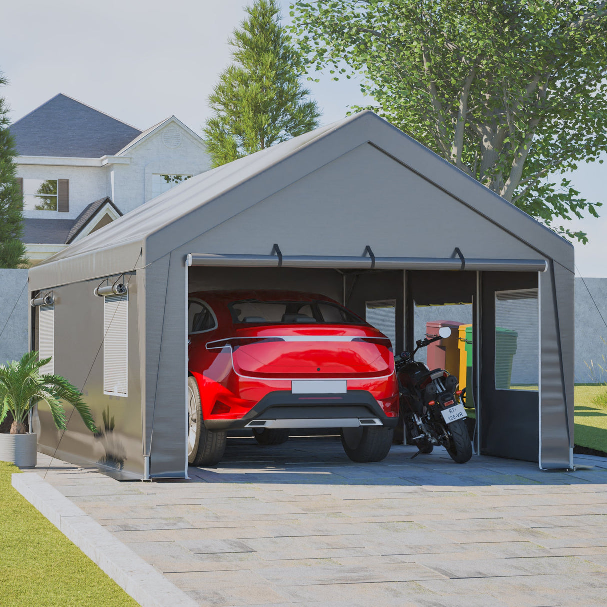 13'x20' Canopy with 2 Roll - Up Door Waterproof Party Tent Carport & Storage Shelter for Outdoor, Car, Boat, Garden Party, Gathering - Fab Heavy Parts