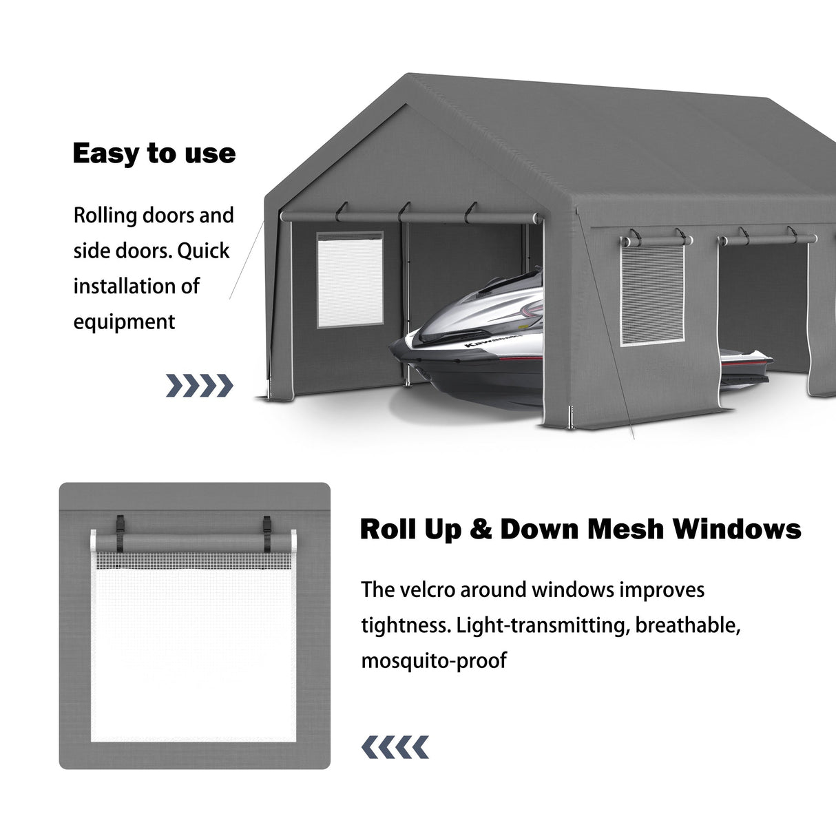 13'x20' Canopy with 2 Roll - Up Door Waterproof Party Tent Carport & Storage Shelter for Outdoor, Car, Boat, Garden Party, Gathering - Fab Heavy Parts