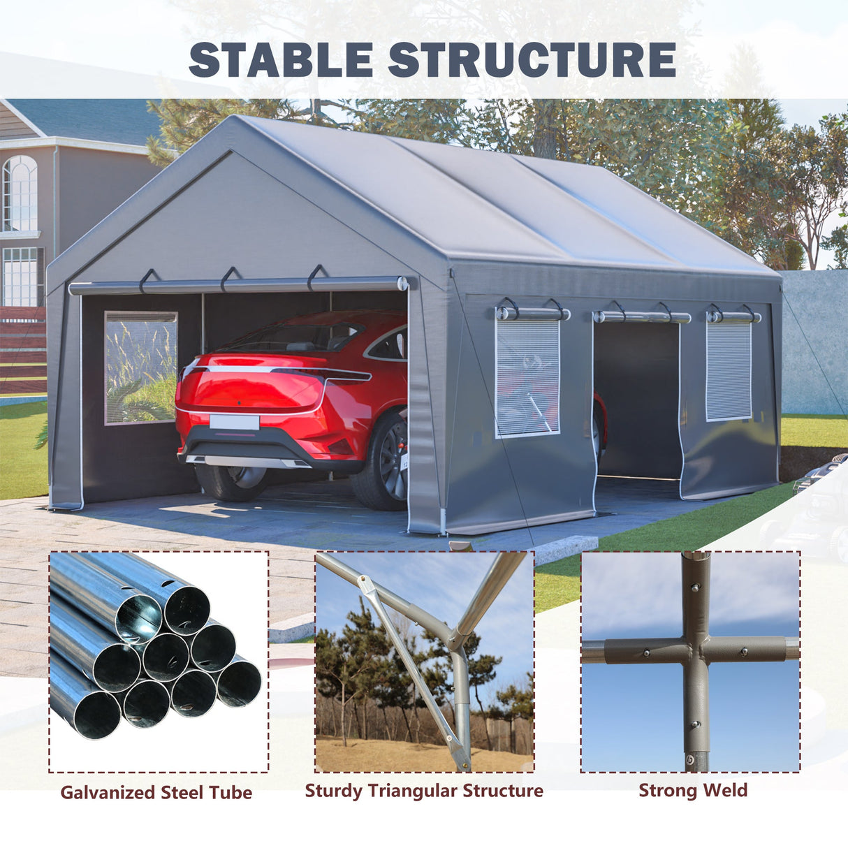13'x20' Canopy with 2 Roll - Up Door Waterproof Party Tent Carport & Storage Shelter for Outdoor, Car, Boat, Garden Party, Gathering - Fab Heavy Parts