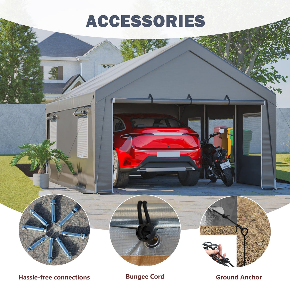 13'x20' Canopy with 2 Roll - Up Door Waterproof Party Tent Carport & Storage Shelter for Outdoor, Car, Boat, Garden Party, Gathering - Fab Heavy Parts