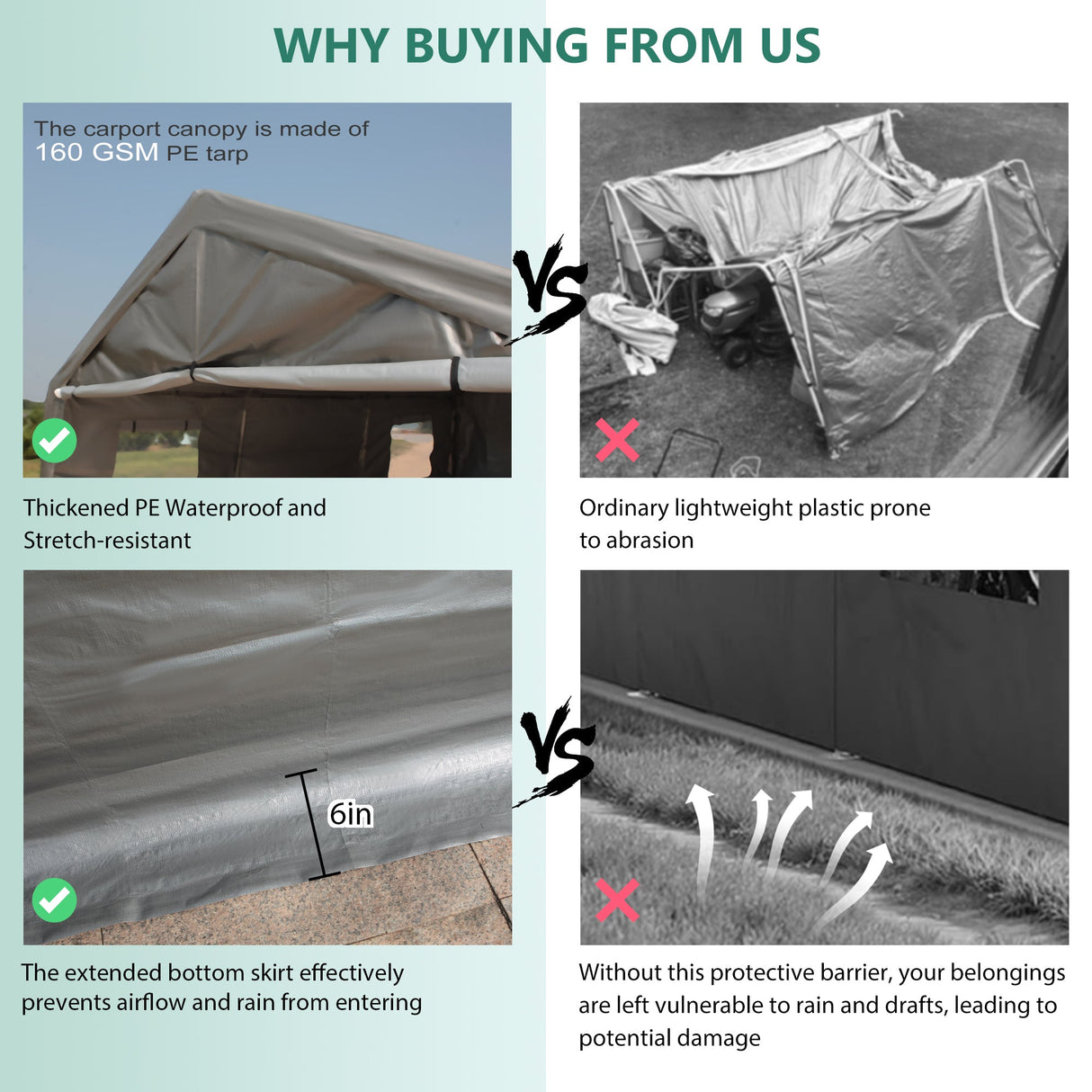 13x26 FT Heavy Duty Carport Canopy with 2 Roll - Up Doors + 1 Side Door Removable End Walls & Windows All - Weather Portable Garage Shelter for Car, Truck, Boat, Vehicle - Fab Heavy Parts