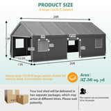 13x26 FT Heavy Duty Carport Canopy with 2 Roll - Up Doors + 1 Side Door Removable End Walls & Windows All - Weather Portable Garage Shelter for Car, Truck, Boat, Vehicle - Fab Heavy Parts