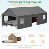 13x26 FT Heavy Duty Carport Canopy with 2 Roll - Up Doors + 1 Side Door Removable End Walls & Windows All - Weather Portable Garage Shelter for Car, Truck, Boat, Vehicle - Fab Heavy Parts