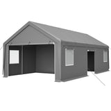 13x26 FT Heavy Duty Carport Canopy with 2 Roll - Up Doors + 1 Side Door Removable End Walls & Windows All - Weather Portable Garage Shelter for Car, Truck, Boat, Vehicle - Fab Heavy Parts