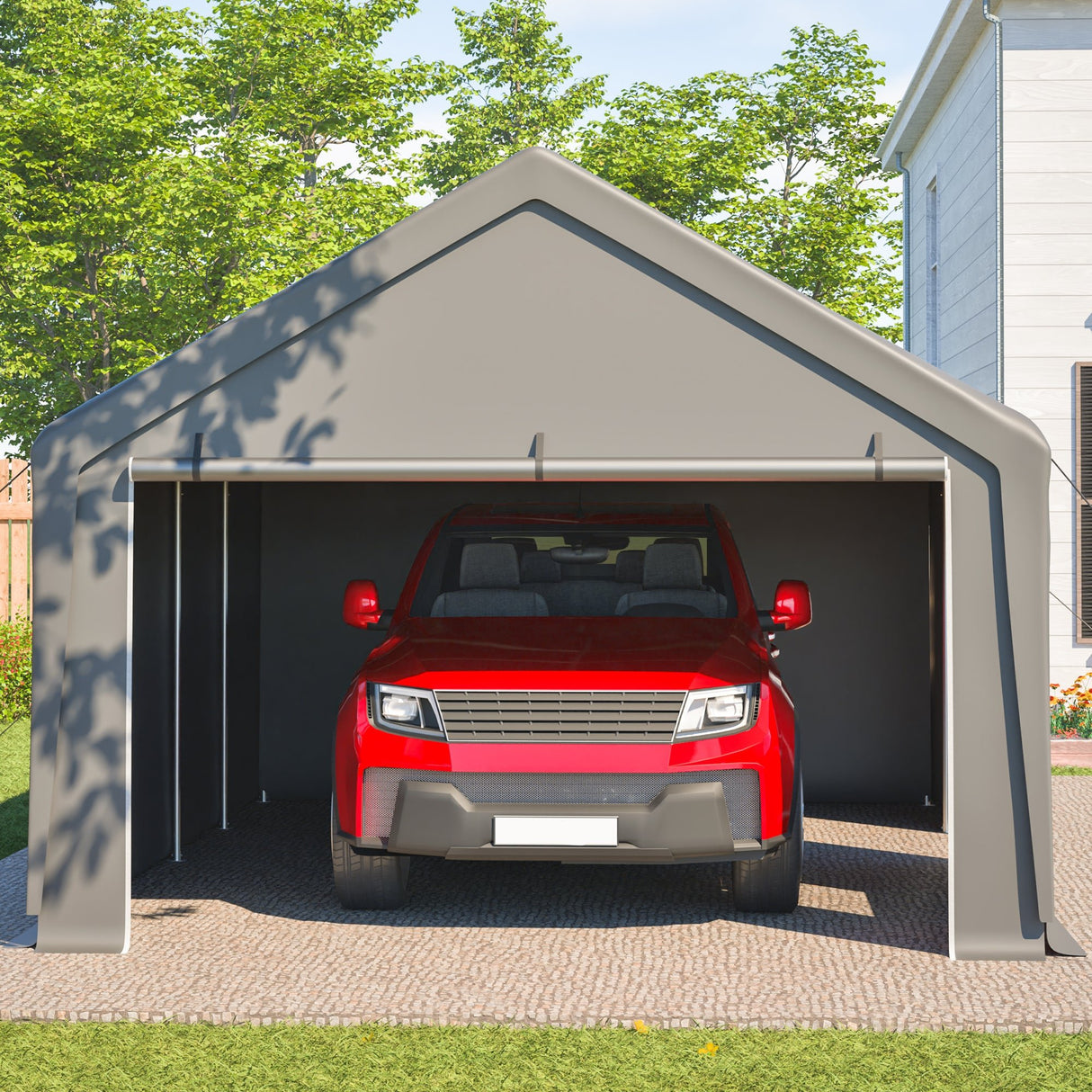 13x26 FT Heavy Duty Carport Canopy with 2 Roll - Up Doors + 1 Side Door Removable End Walls & Windows All - Weather Portable Garage Shelter for Car, Truck, Boat, Vehicle - Fab Heavy Parts