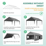 13x26 FT Heavy Duty Carport Canopy with 2 Roll - Up Doors + 1 Side Door Removable End Walls & Windows All - Weather Portable Garage Shelter for Car, Truck, Boat, Vehicle - Fab Heavy Parts