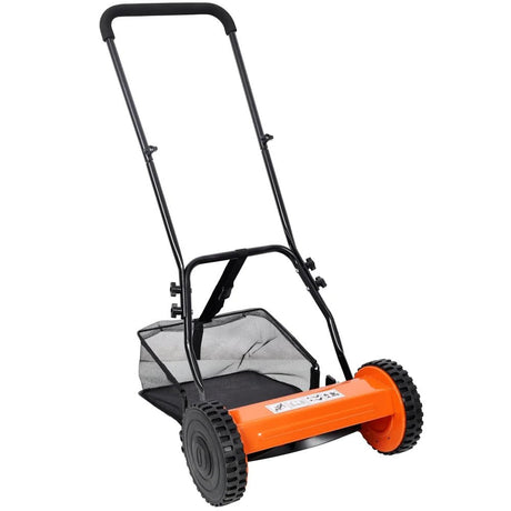 14 - Inch 5 - Blade Push Reel Lawn Mower with Grass Catcher - Orange - Fab Heavy Parts