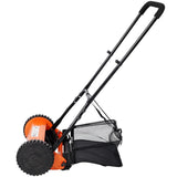 14 - Inch 5 - Blade Push Reel Lawn Mower with Grass Catcher - Orange - Fab Heavy Parts