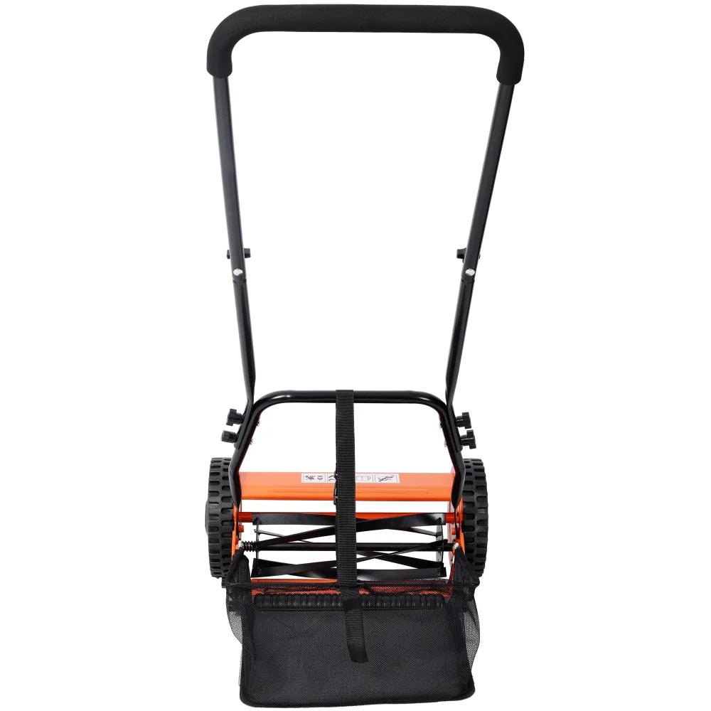 14 - Inch 5 - Blade Push Reel Lawn Mower with Grass Catcher - Orange - Fab Heavy Parts