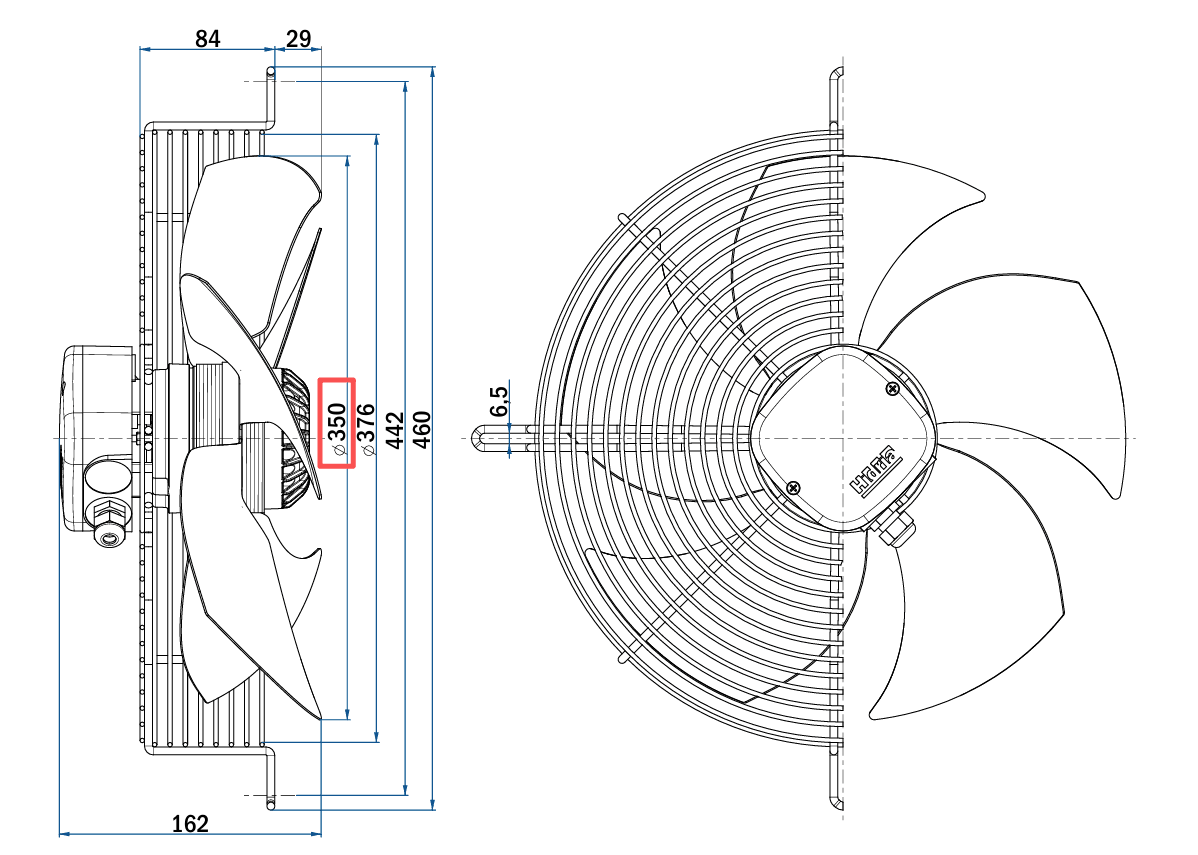 141W 400V Axial Fan R09R - 3530HA - 4T - 4258 R09R - 3530HA - 4T - 4250 Fits for Hidria - Fab Heavy Parts