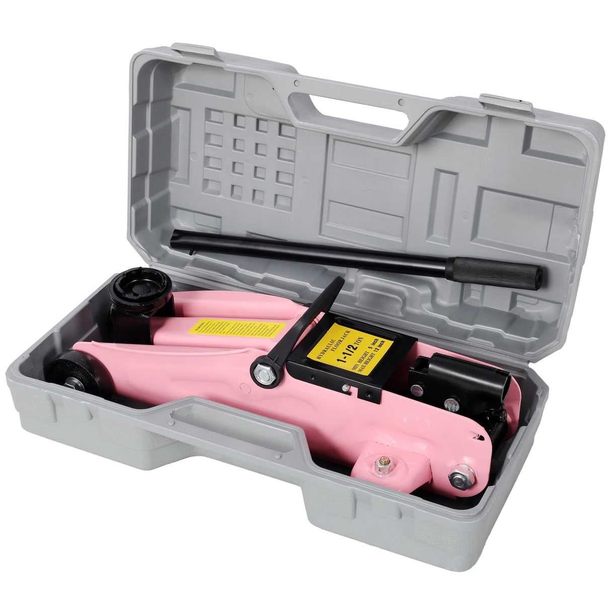 1.5 Ton Low Profile Hydraulic Floor Jack Lifting Range 5" - 11.8" with Plastic Case - Pink - Fab Heavy Parts