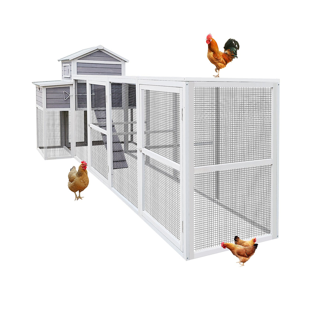 150“ Extra Large Outdoor Wooden Chicken Coop with Rust - Proof Metal Wire 2 Nesting Boxes 5 Perches - Fab Heavy Parts
