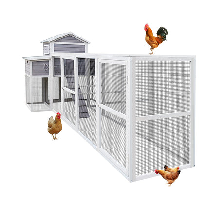 150“ Extra Large Outdoor Wooden Chicken Coop with Rust - Proof Metal Wire 2 Nesting Boxes 5 Perches - Fab Heavy Parts
