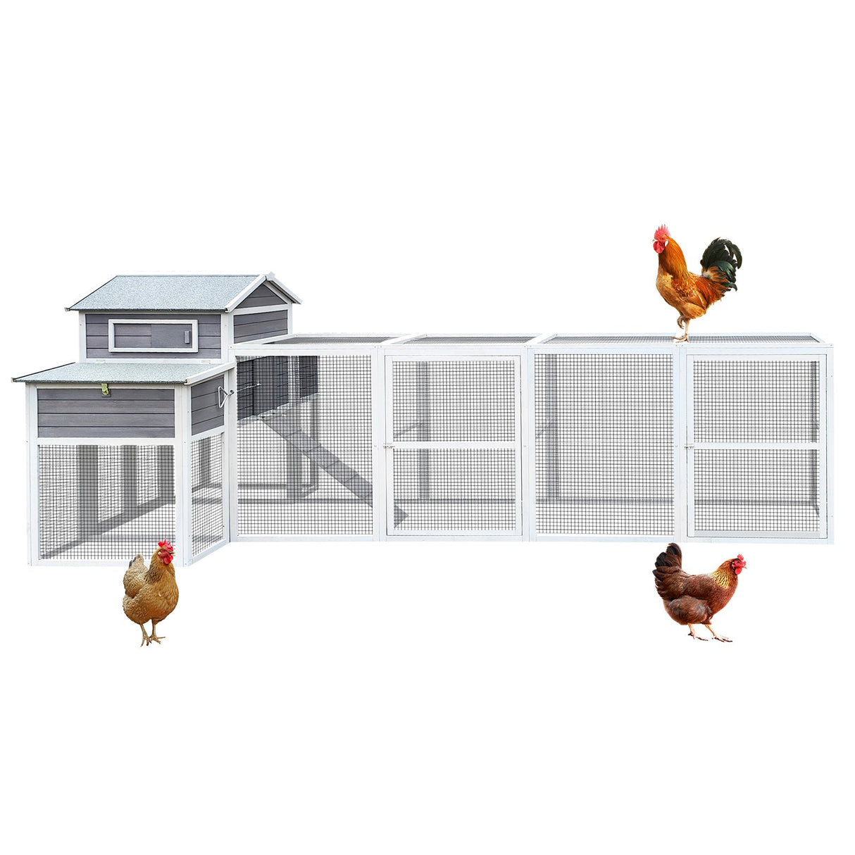150“ Extra Large Outdoor Wooden Chicken Coop with Rust - Proof Metal Wire 2 Nesting Boxes 5 Perches - Fab Heavy Parts