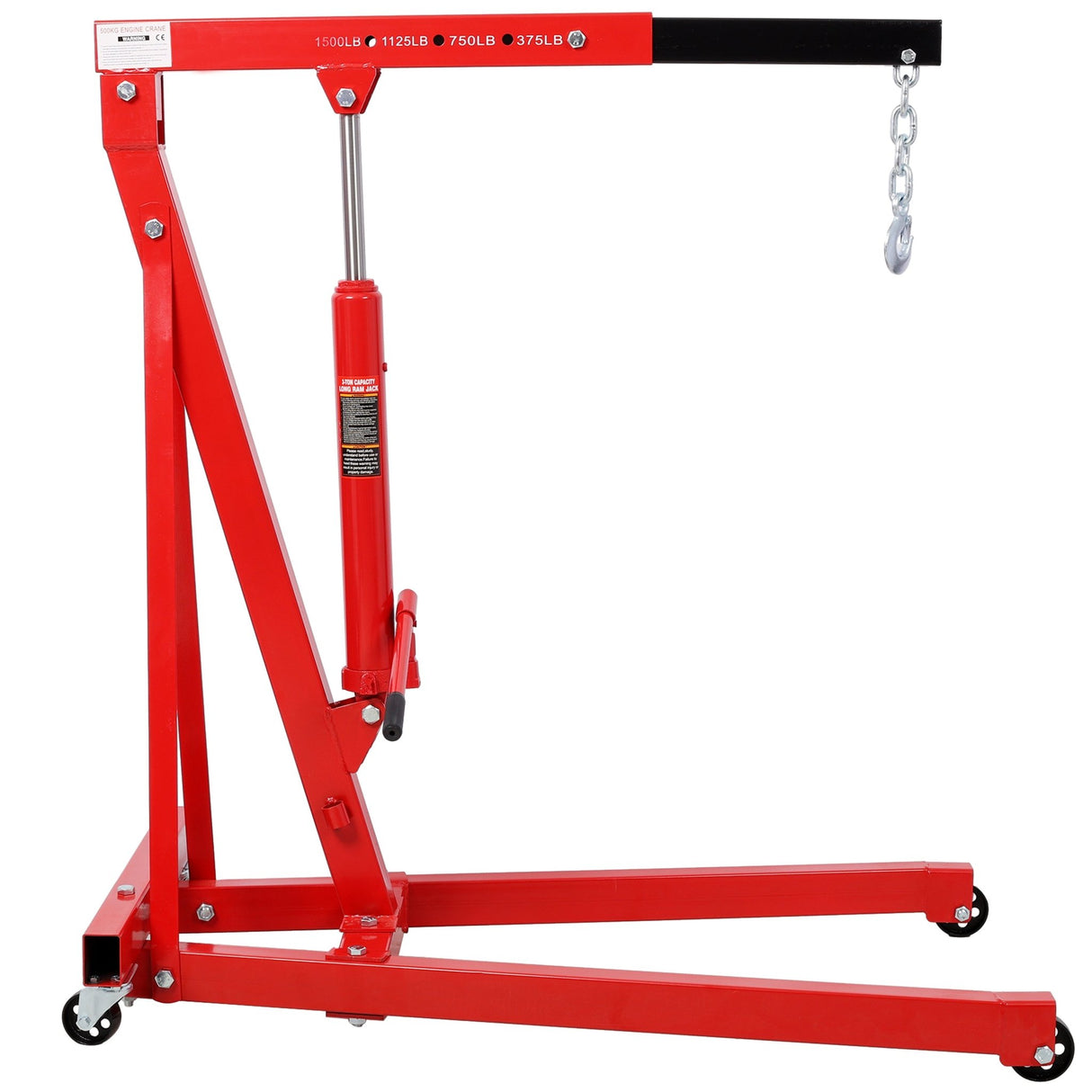 1500 LBS Folding Engine Hoist Lift Heavy Duty Steel with 4 Iron Caster Wheels - Red - Fab Heavy Parts