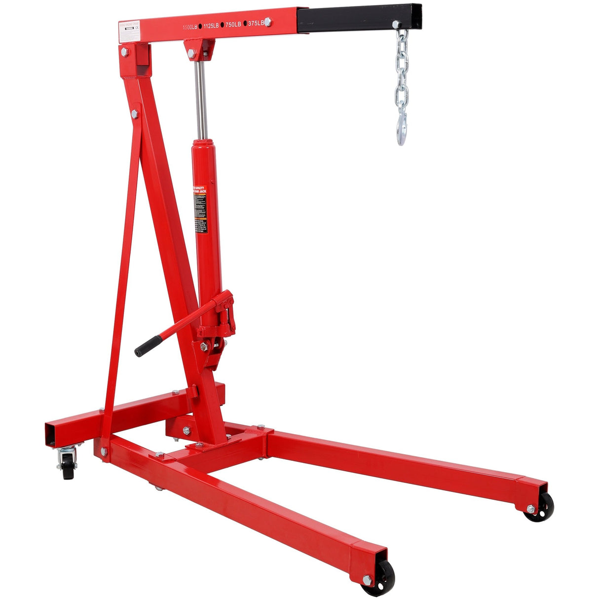 1500 LBS Folding Engine Hoist Lift Heavy Duty Steel with 4 Iron Caster Wheels - Red - Fab Heavy Parts