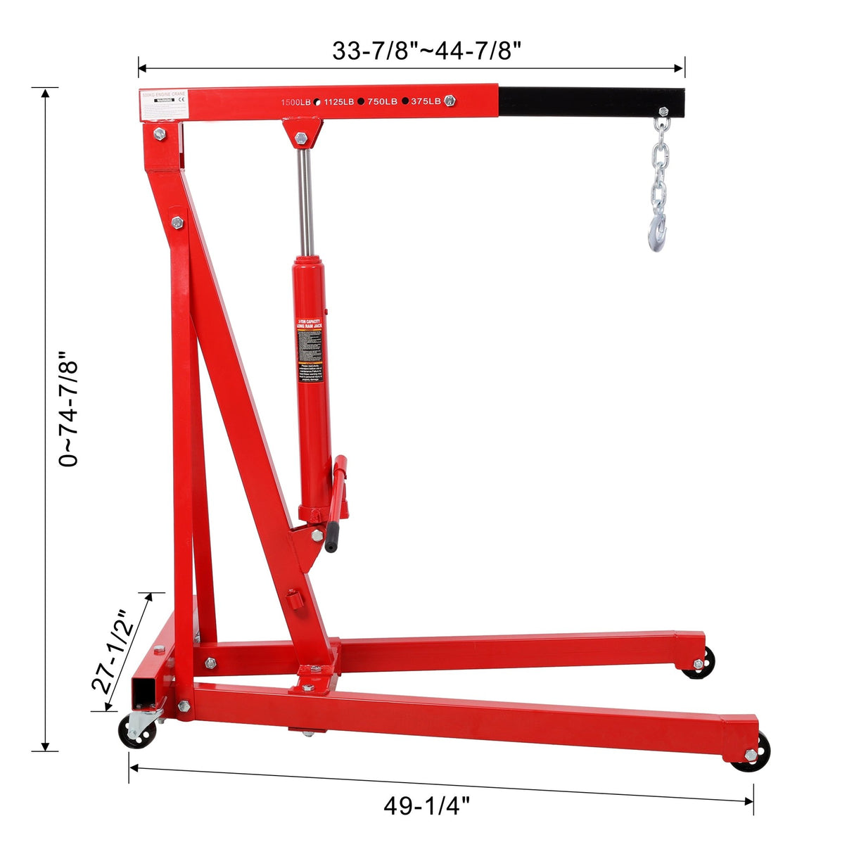 1500 LBS Folding Engine Hoist Lift Heavy Duty Steel with 4 Iron Caster Wheels - Red - Fab Heavy Parts