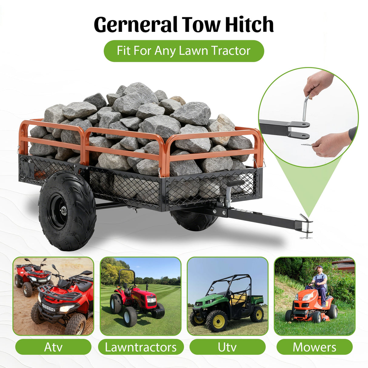 1500LBS Capacity 15 Cubic Feet Dump Cart Trailer Heavy Duty Tow Behind Hauling & Dumping Wagon for ATV, UTV, Lawn Tractor and Garden - Fab Heavy Parts