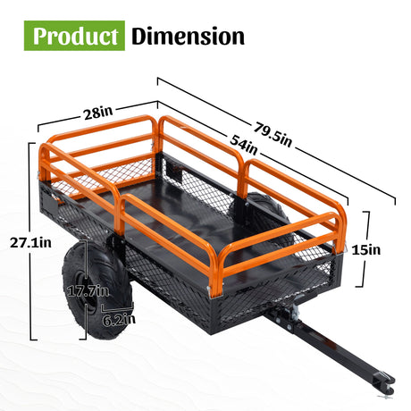 1500LBS Capacity 15 Cubic Feet Dump Cart Trailer Heavy Duty Tow Behind Hauling & Dumping Wagon for ATV, UTV, Lawn Tractor and Garden - Fab Heavy Parts