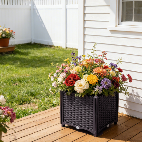 15.7" L X 15.7" D X 14.7" H Deep Raised Garden Bed Plastic Planter Boxes for Vegetables Flowers Herbs and Succulents Self - Watering Raised - Brown - Fab Heavy Parts