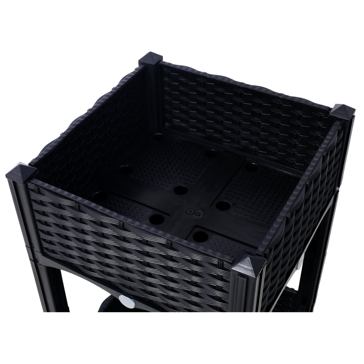 15.7"x15.7"x27.7" Elevated Planter Garden Box with Drainage Plug Raised Beds for Vegetable/Flower/Herb Outdoor Standing Gardening Kit - Black - Fab Heavy Parts