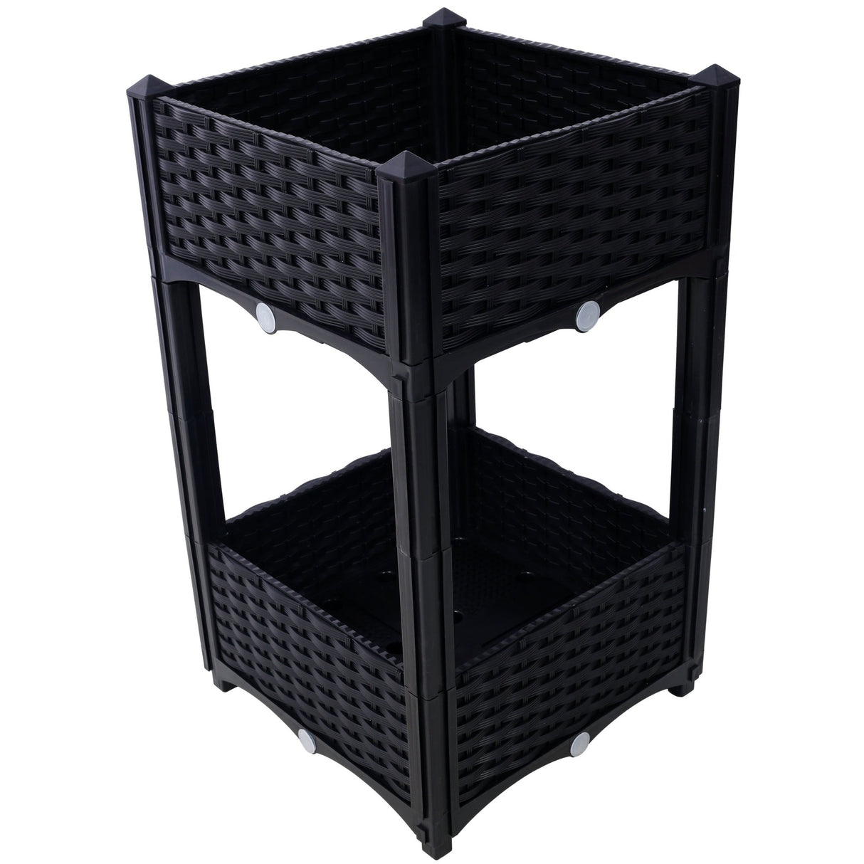 15.7"x15.7"x27.7" Elevated Planter Garden Box with Drainage Plug Raised Beds for Vegetable/Flower/Herb Outdoor Standing Gardening Kit - Black - Fab Heavy Parts
