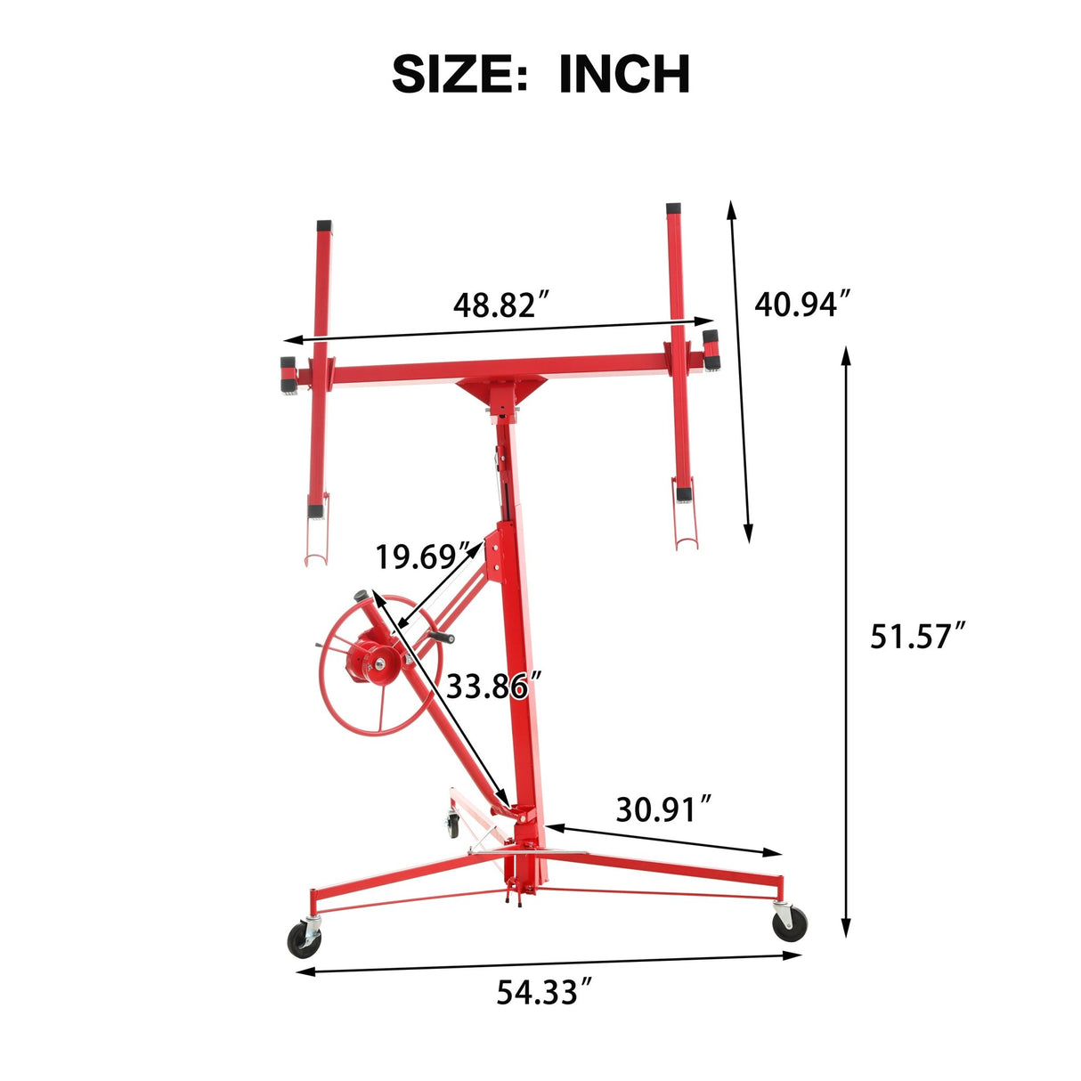 16 FT Drywall Lift Panel Hoist Jack Lifter with Caster Wheels and Telescopic Arm - Red - Fab Heavy Parts