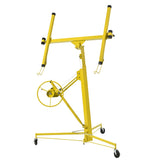 16 FT Drywall Lift Panel Rolling Hoist Jack Lifter Sheetrock Drywall Lifting Construction Tools Caster Wheel with Adjustable Telescopic Arm - Yellow - Fab Heavy Parts