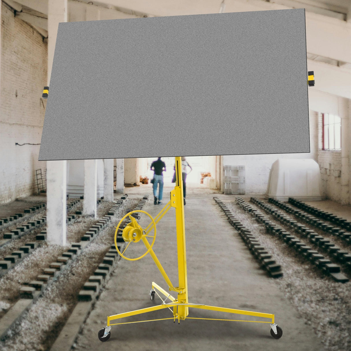 16 FT Drywall Lift Panel Rolling Hoist Jack Lifter Sheetrock Drywall Lifting Construction Tools Caster Wheel with Adjustable Telescopic Arm - Yellow - Fab Heavy Parts