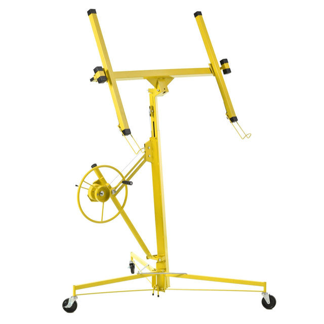 16 FT Drywall Lift Panel Rolling Hoist Jack Lifter Sheetrock Drywall Lifting Construction Tools Caster Wheel with Adjustable Telescopic Arm - Yellow - Fab Heavy Parts