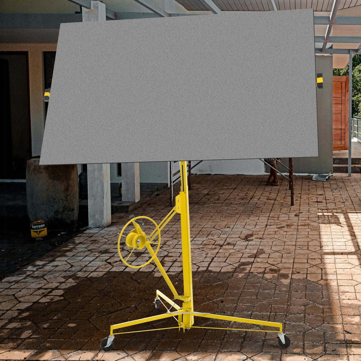 16 FT Drywall Lift Panel Rolling Hoist Jack Lifter Sheetrock Drywall Lifting Construction Tools Caster Wheel with Adjustable Telescopic Arm - Yellow - Fab Heavy Parts