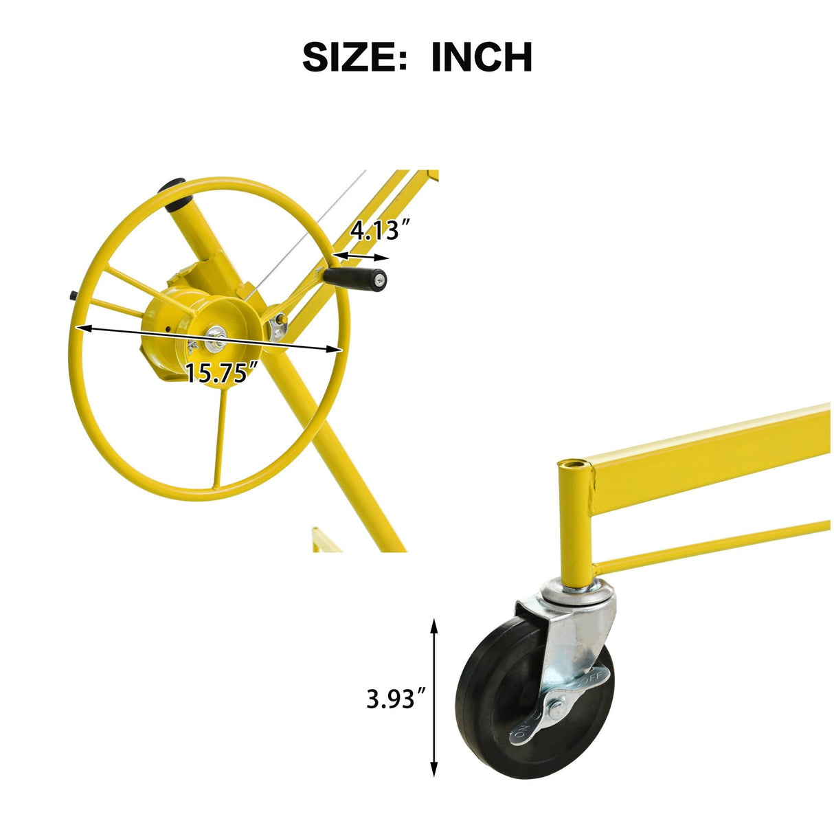16 FT Drywall Lift Panel Rolling Hoist Jack Lifter Sheetrock Drywall Lifting Construction Tools Caster Wheel with Adjustable Telescopic Arm - Yellow - Fab Heavy Parts