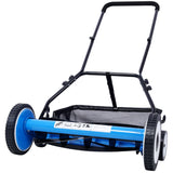 16 - Inch 5 - Blade Push Reel Lawn Mower with Grass Catcher 4 Wheels Blue - Fab Heavy Parts