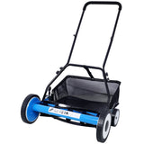 16 - Inch 5 - Blade Push Reel Lawn Mower with Grass Catcher 4 Wheels Blue - Fab Heavy Parts